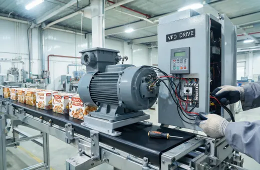 Food packaging conveyor motor retrofit