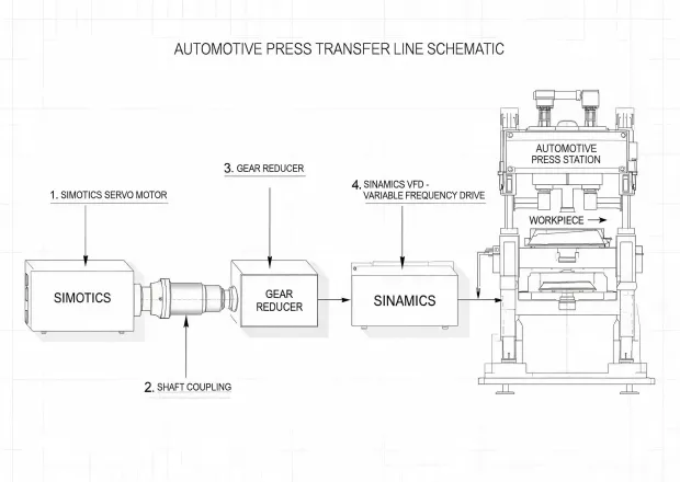 Automotive press transfer line drive train schematic